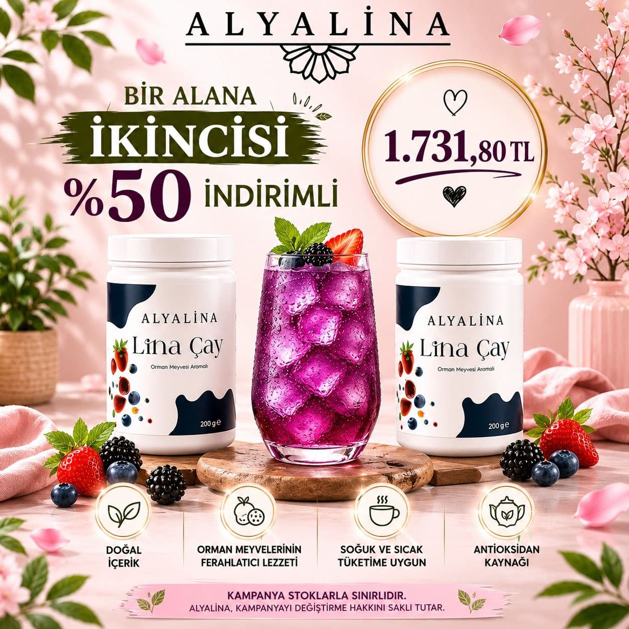 Haziran Kampanyası Lina Orman Meyveli Çay Alana 2. Çay %50 İndirimli