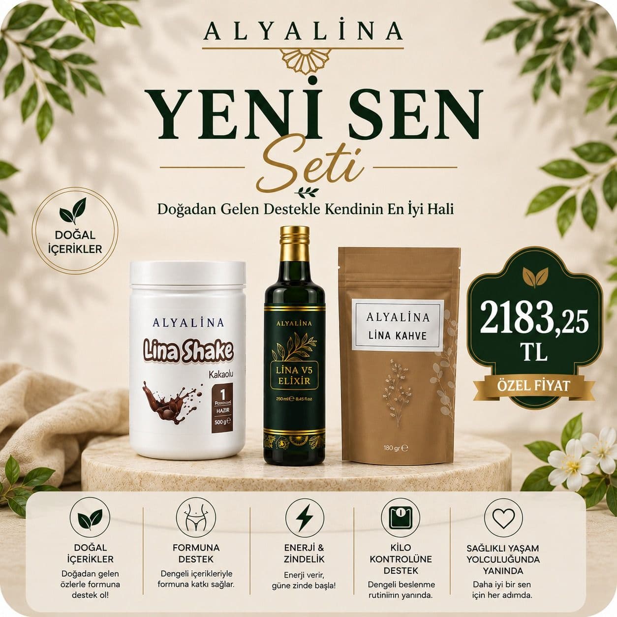 15 Haziran Saat 18:00’e Kadar Geçerli Yeni Sen Seti Llina Shake Kakao Lina V5 Elixir Lina Kahve 180 gr