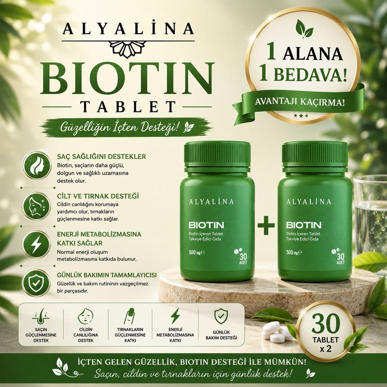 2-15 Haziran Saat 18:00’e Kadar Geçerli Biotin Tablet 1 Alana 1 Hediye