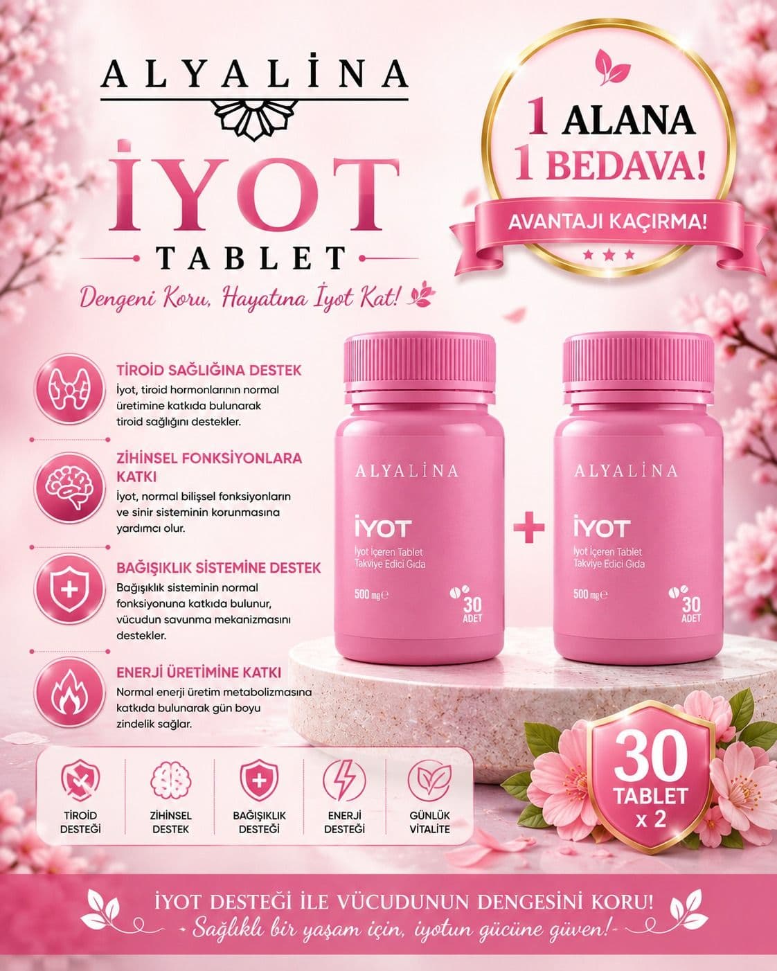 2-15 Haziran Saat 18:00’e Kadar Geçerli İyot Tablet 1 Alana 1 Hediye