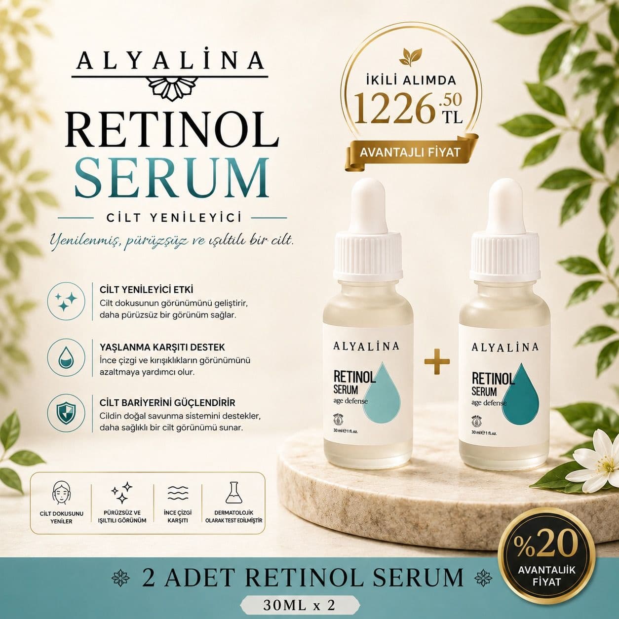 2-15 Haziran Saat 18:00’e Kadar Geçerli İkili Retinol Serum