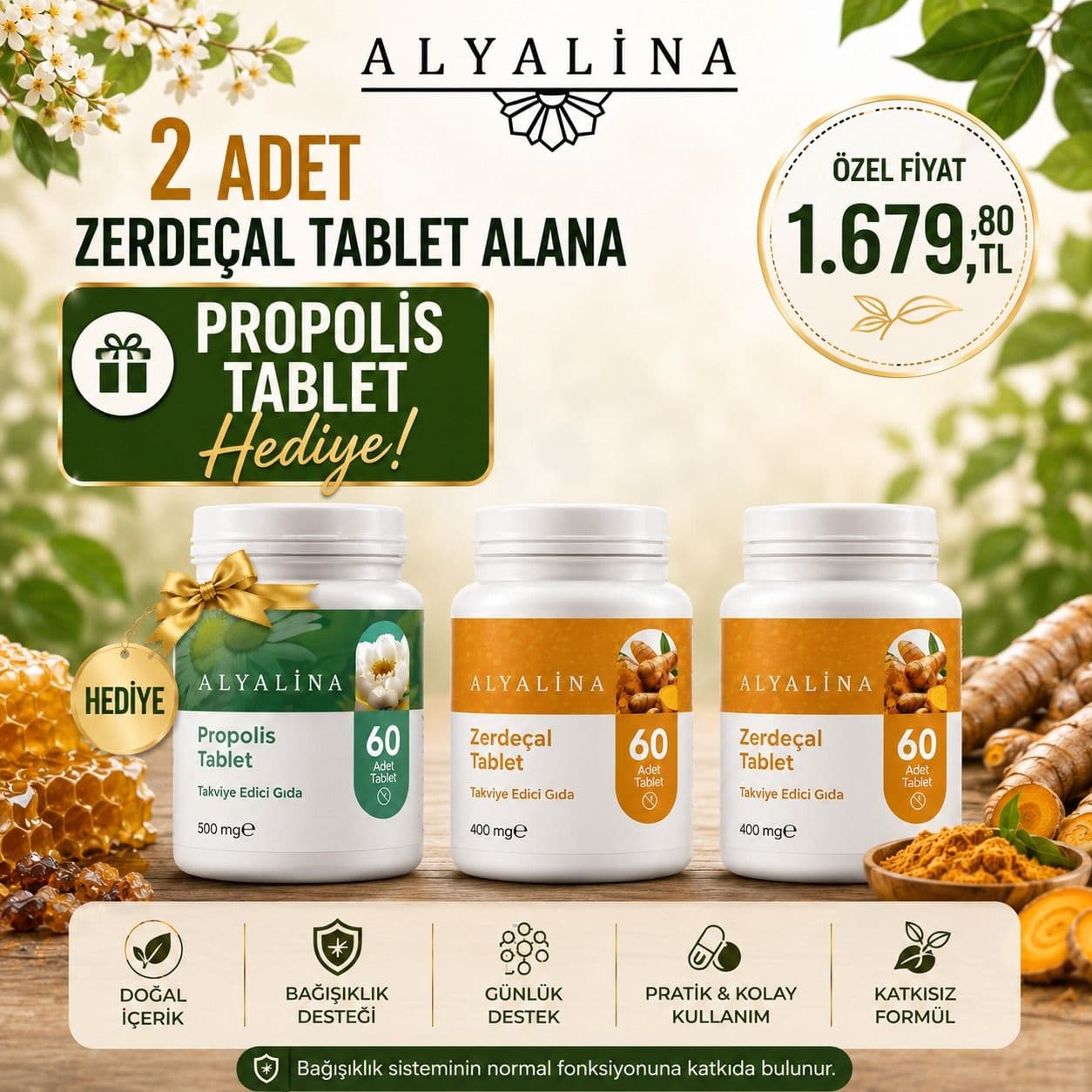 Haziran Kampanyası 2 Zerdeçal Tablet Alana Propolis Tablet Hediye