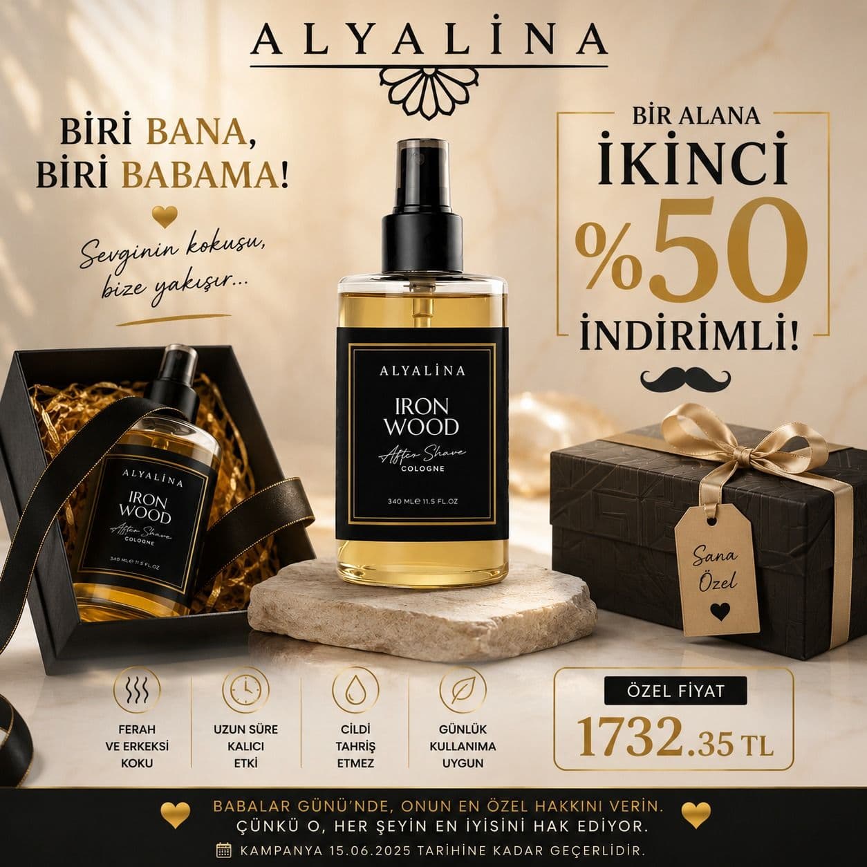Babalar Gününe Özel 15 Hazirana Kadar Iron Wood After Shave Alana 2.%50 İndirimli