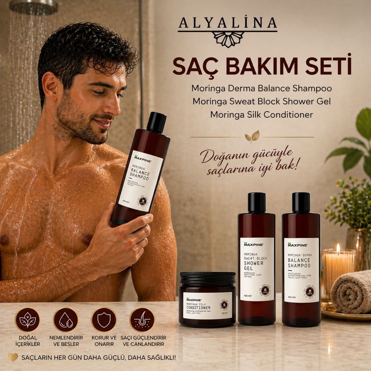Haziran Kampanyası Moringa Derma Balance Shampoo Moringa Sweat Block Shower Gel Moringa Silk Condıtıoner