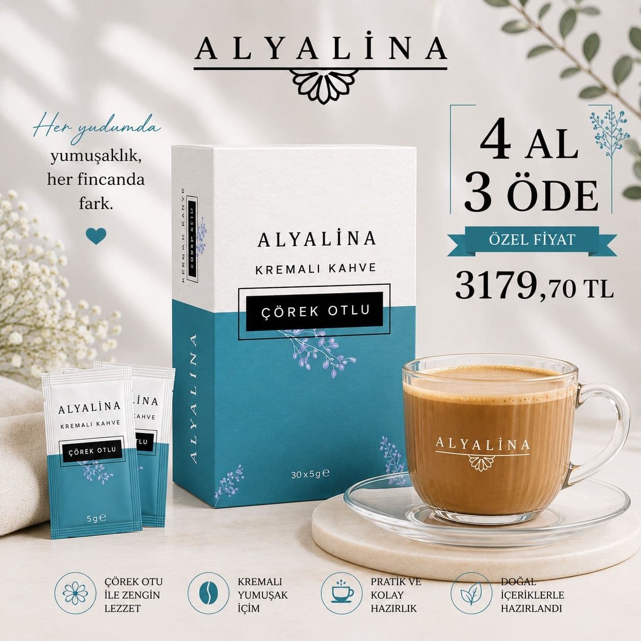 Haziran Kampanyası Kremalı Çörek Otlu Kahve Kutulu 30x5gr 4 Al 3 Öde