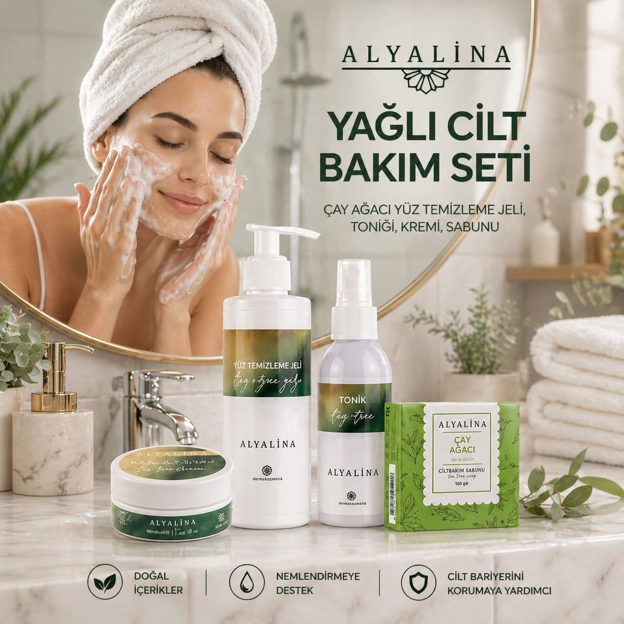 Haziran Kampanyası Çay Ağacı Yüz Temizleme Jeli Çay Ağacı Bakım Kremi Çay Ağacı Tonik Çay Ağacı Sabunu