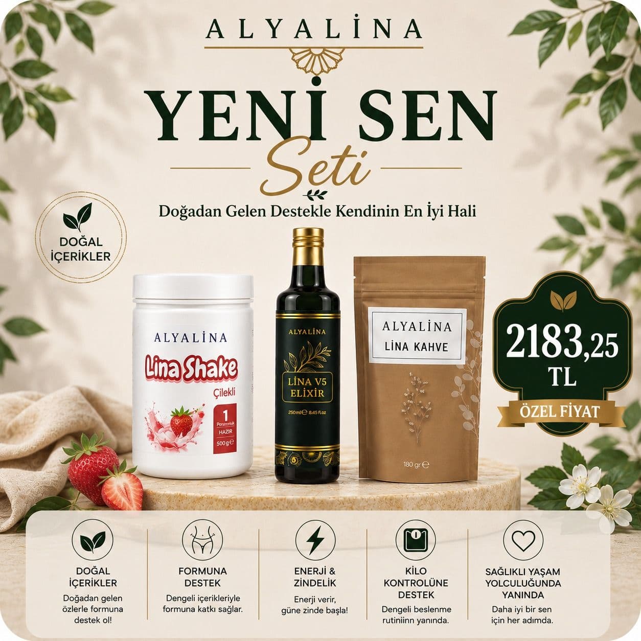 15 Haziran Saat 18:00’e Kadar Geçerli Yeni Sen Seti Llina Shake Çilekli Lina V5 Elixir Lina Kahve 180 gr