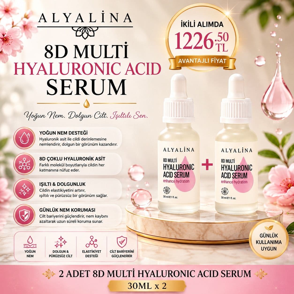 2-15 Haziran Saat 18:00’e Kadar Geçerli İkili 8D Multi Hyaluronic Acid Serum