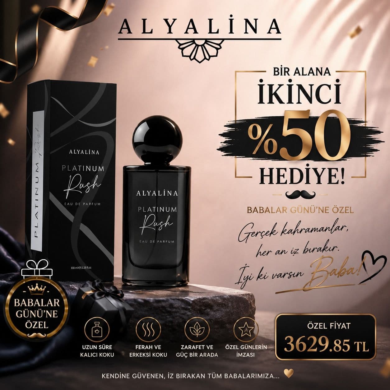 Babalar Gününe Özel 15 Hazirana Kadar Platınum Rush Parfüm Alana 2. %50 İndirimli