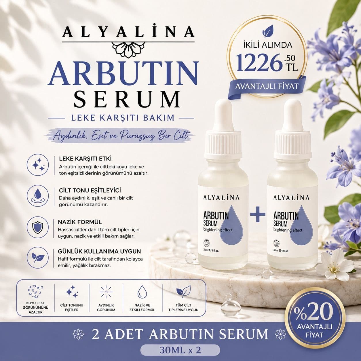 2-15 Haziran Saat 18:00’e Kadar Geçerli İkili Arbutin Serum