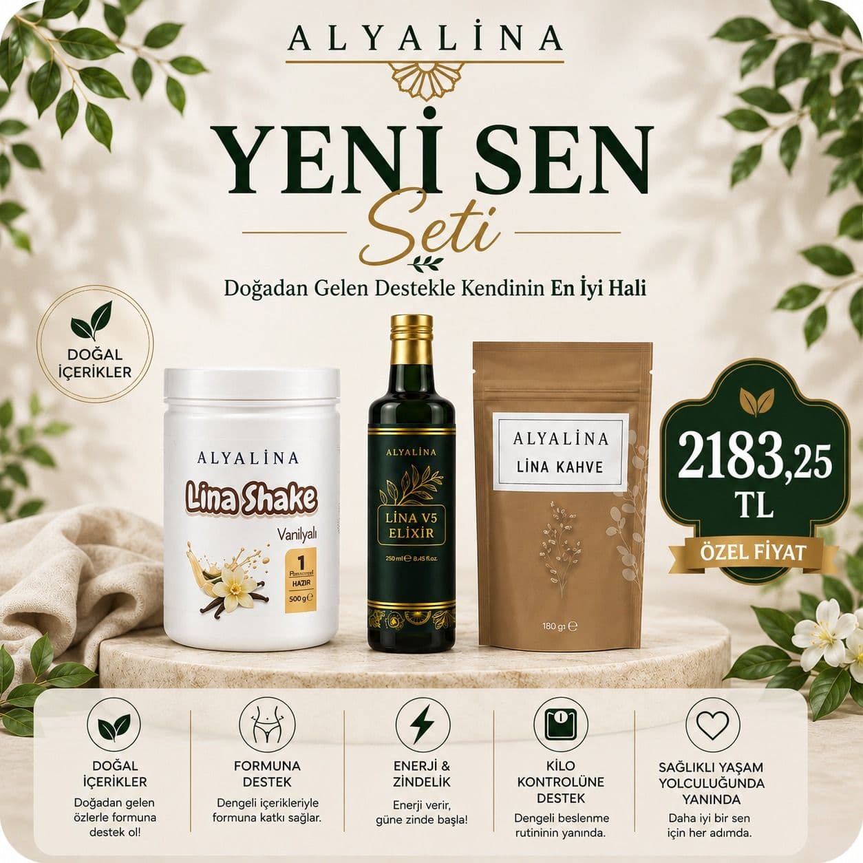 15 Haziran Saat 18:00’e Kadar Geçerli Yeni Sen Seti Llina Shake Vanilyalı Lina V5 Elixir Lina Kahve 180 gr