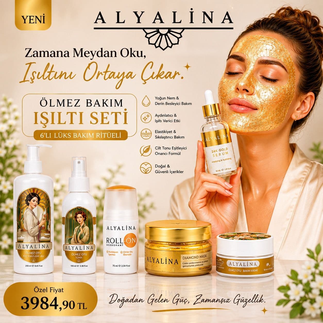 Haziran Kampanyası Ölmez Krem Ölmez Temizleyici Ölmez Tonik Ölmez Sabun Diamond Maske 24 K Gold Serum Ölmez Roll-onn